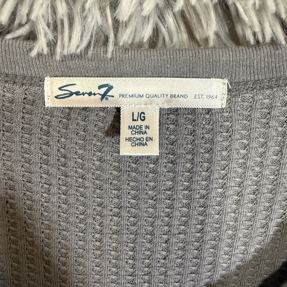 Seven7 Premium Quality Brand Gray Long Sleeve Henley Waffle Knit Top L/G - Picture 2 of 2